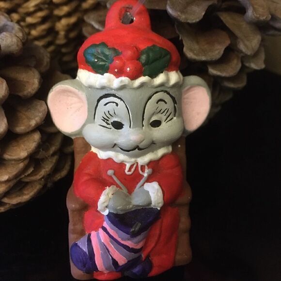 Trio of Handpainted Cute Christmas Mice Ornaments - Picture 8 of 12